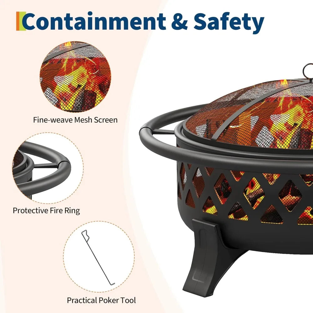 DAFIFY Wood Burning Outdoor Fire Pit With Stoker And Spark Screen For Camping And Patio