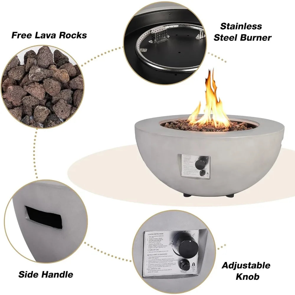 Outdoor Propane Fire Pit Table Set With Tank Cover 50,000 BTU CSA Certified Round Concrete Bowl