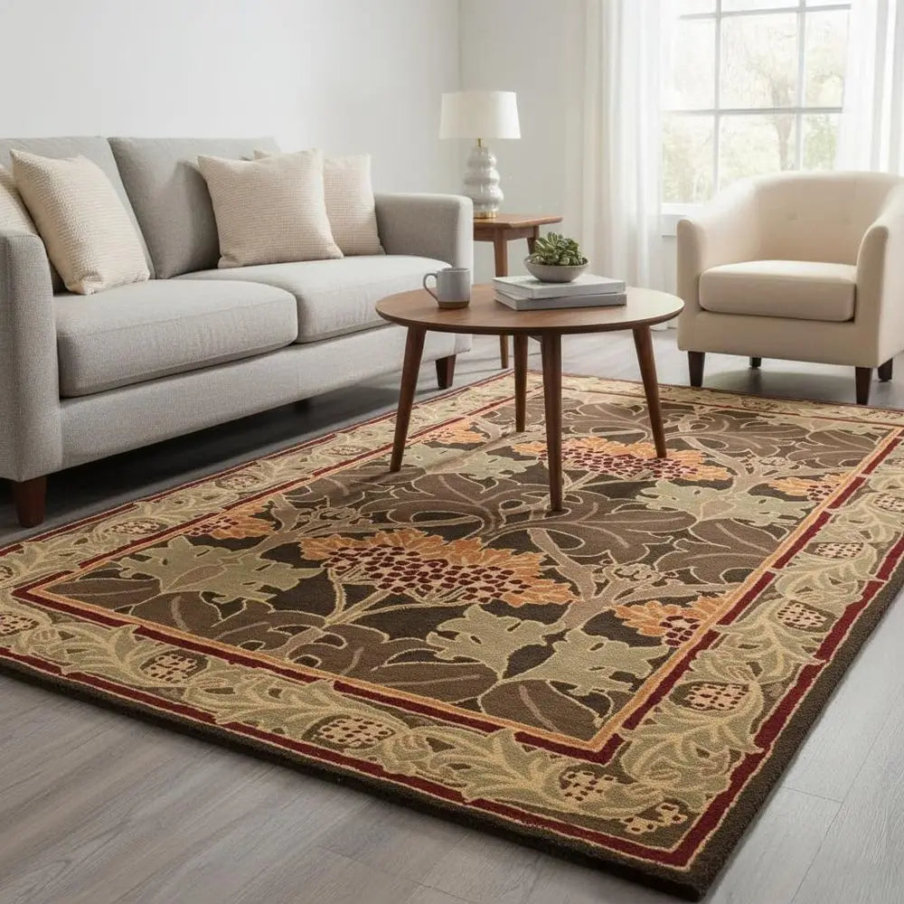 Handmade Wool Area Rug Traditional Oriental Cecil Green Floral Motif
