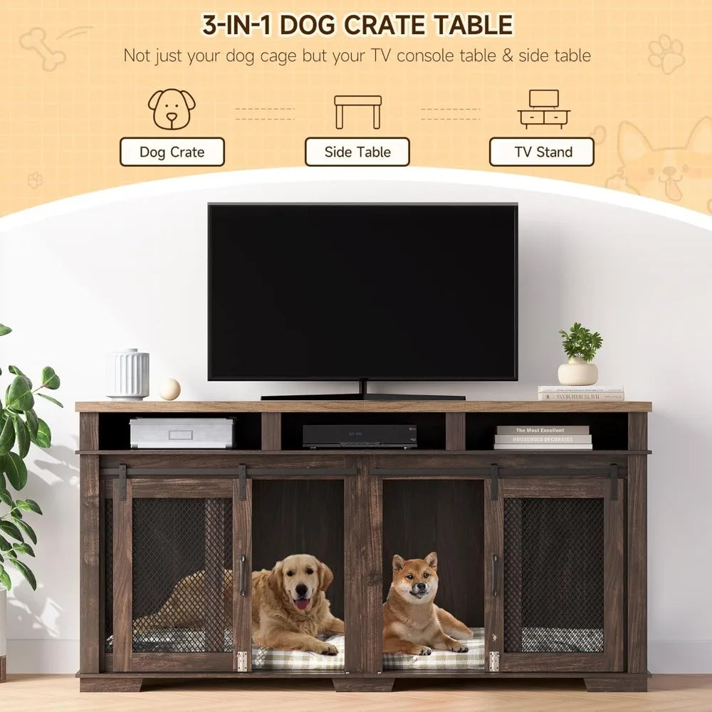 Dog Crate Furniture For Two Dogs With Storage Drawers
