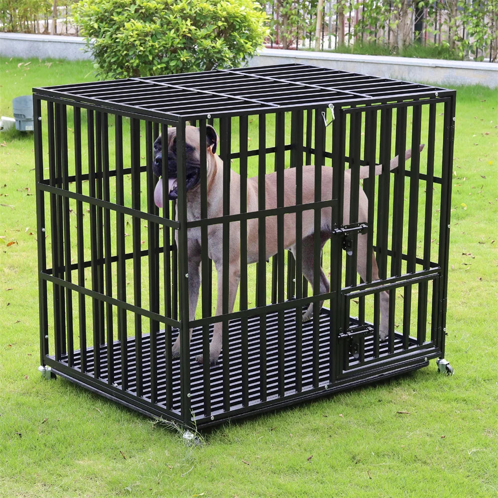 Borwarth Heavy Duty Dog Crate Chew Resistant Square Tube With Lockable Wheels
