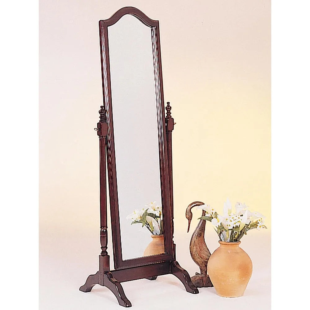 Wood Cheval Mirror With Swivel Base Full-Length Arched Top For Dressing Room Storage