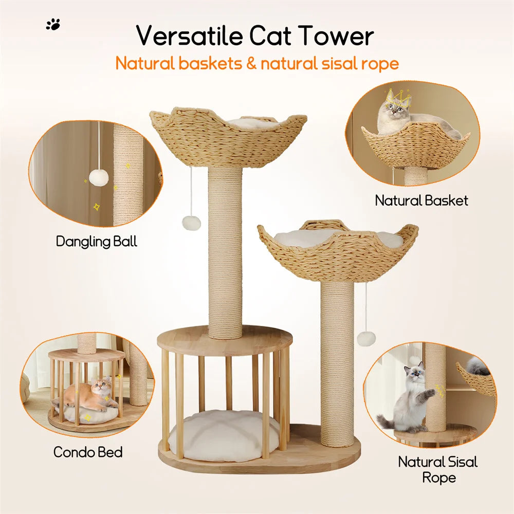 BORWARTCN Three-Tier Cat Tree With Nap-Friendly Luxurious-Plush Perches Sisal Rope