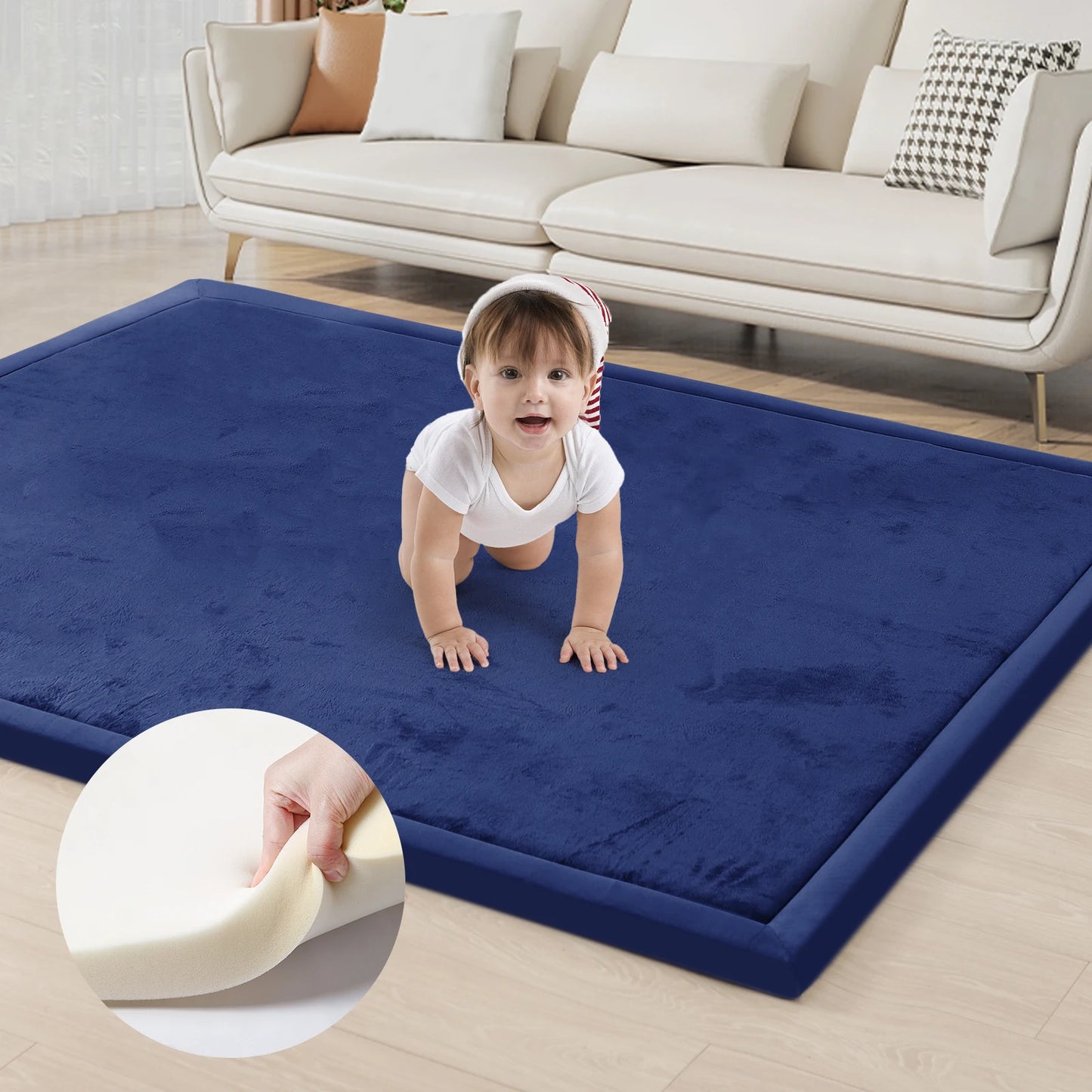 Huloo Sleep Memory Foam Playpen Carpet Non Slip Velvet Rug For Living Room Family Safe