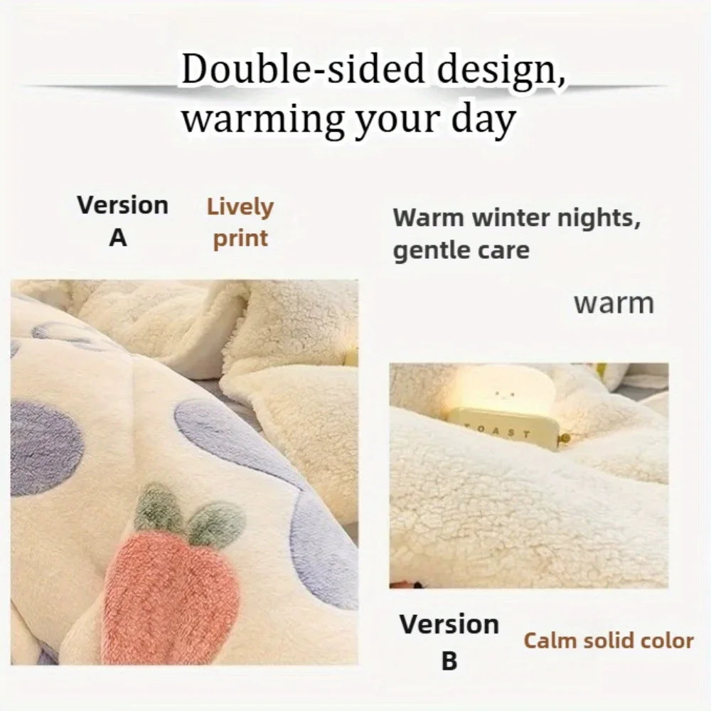 NONECN All-Season Thickened Lam b Wool Sherpa Quilt Set 3-Piece
