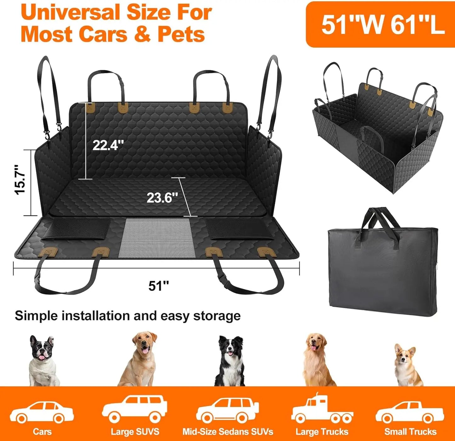 Wedyvko Waterproof Dog Car Seat Cover Hammock For Back Seat
