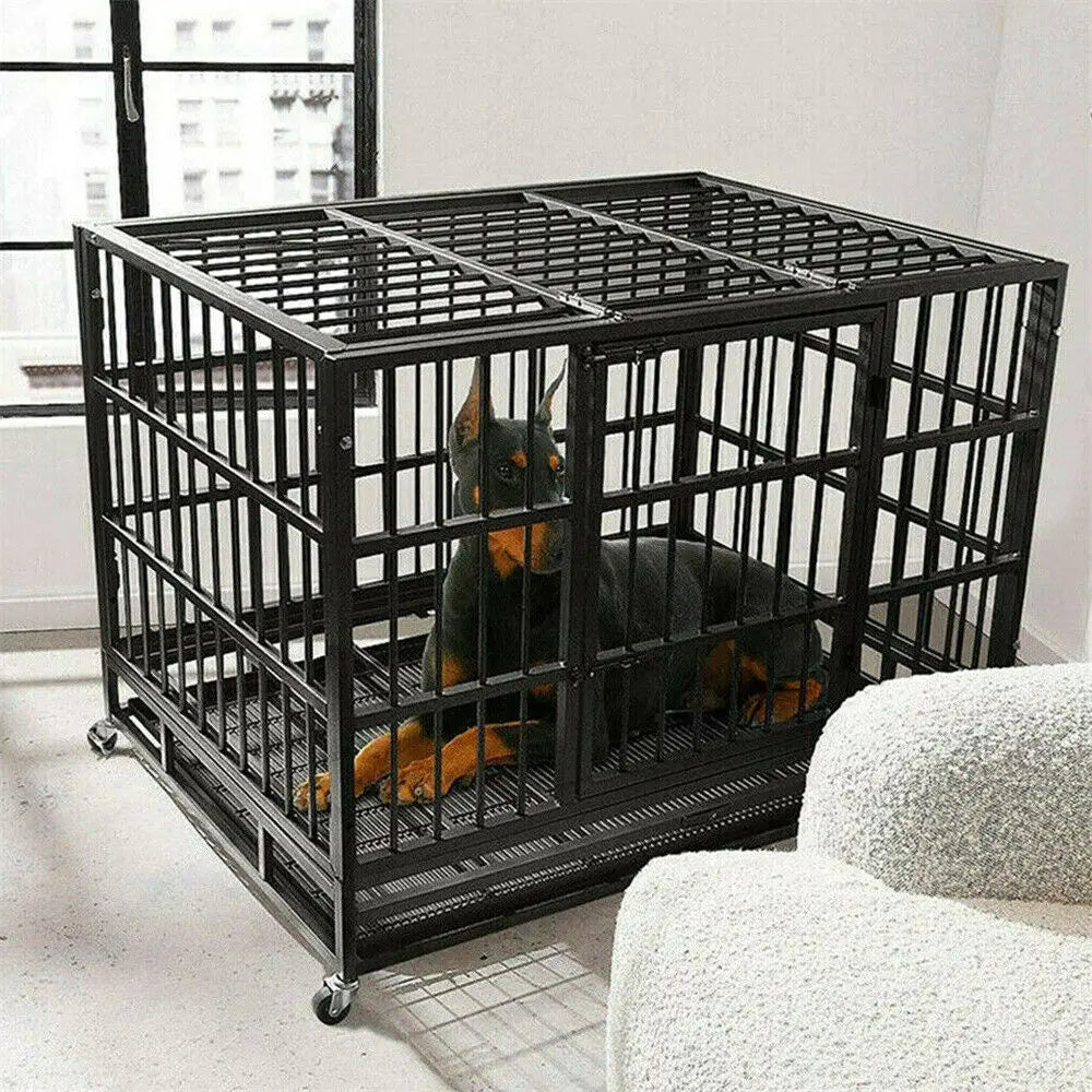 BINGOPA Heavy Duty Dog Crate With 4 Lockable Wheels