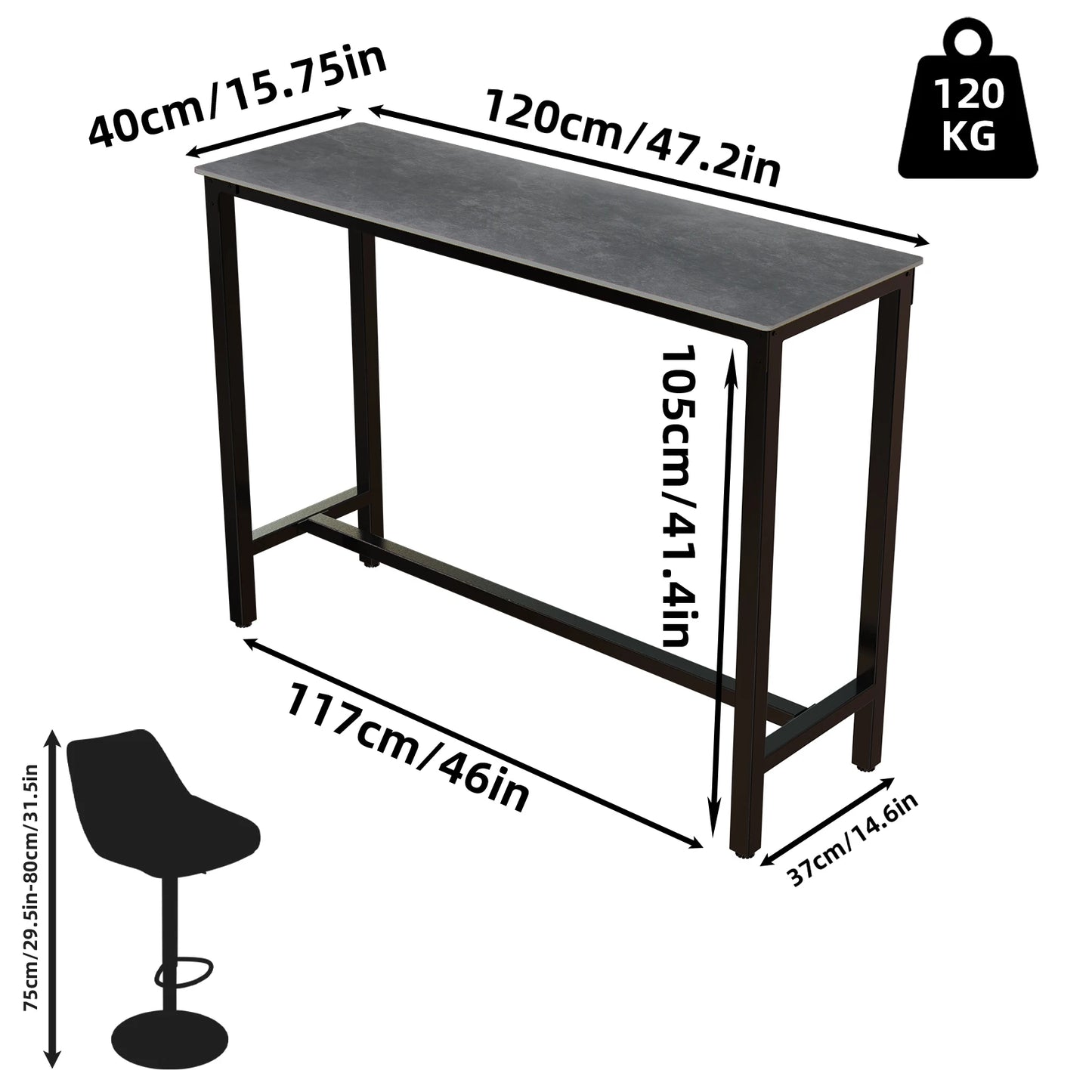 Slate Marble Kitchen Table Bar Table Pub Dining Counter High Table Breakfast Table, 4-6 Person, 120CM Long, Excluding Chairs  ﻿