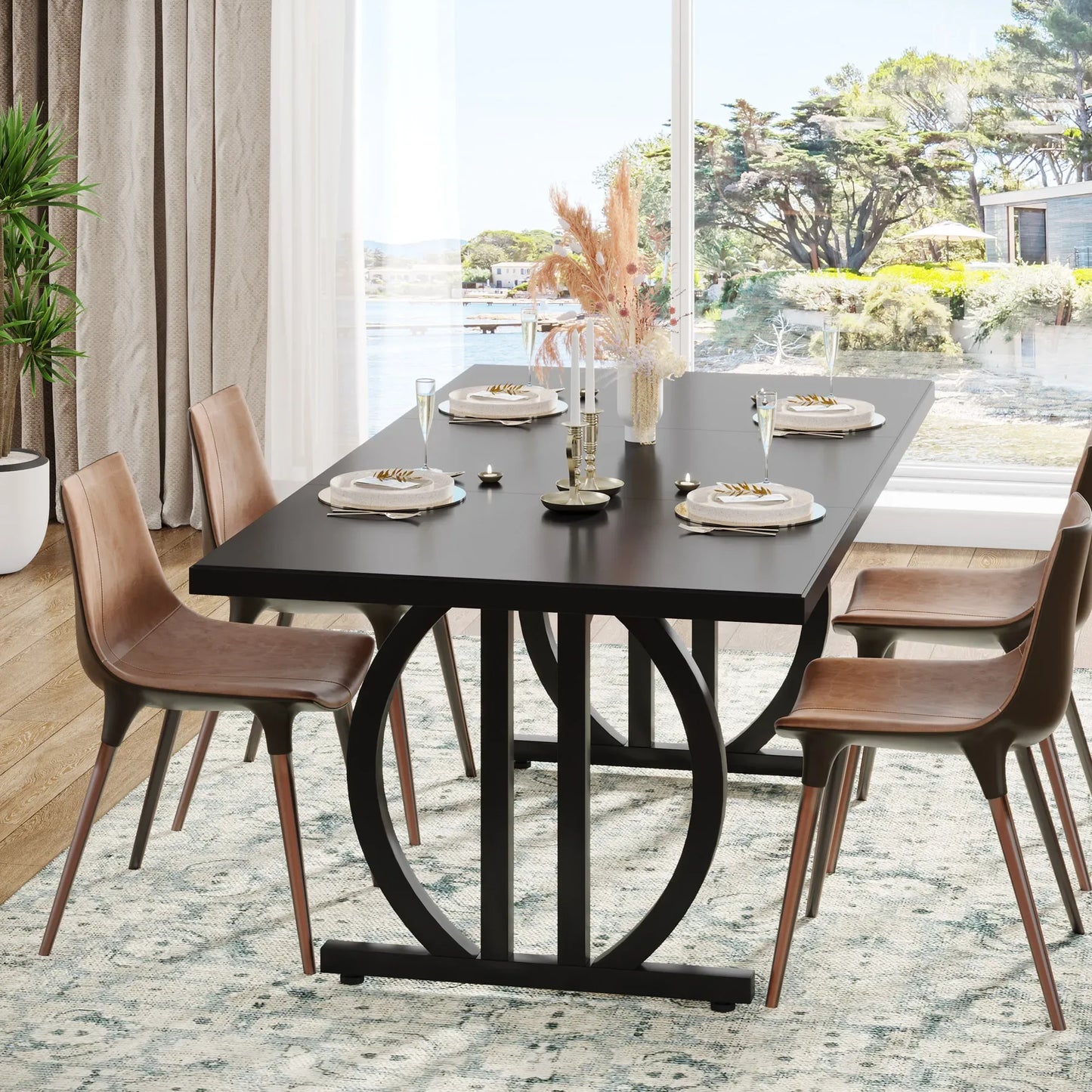 Tribesigns Dining Table for 4-6 People, 63-Inch Large Dinner Table with Heavy Duty Metal Frame, Modern Industrial Kitchen Table