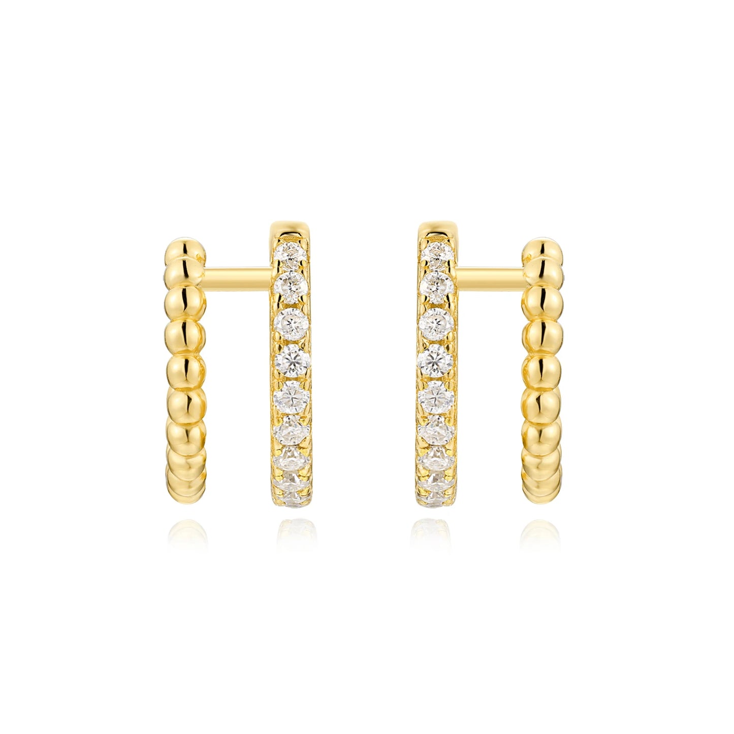 JIUZUAN 925 Sterling Silver Hoop Earrings With CZ Beads