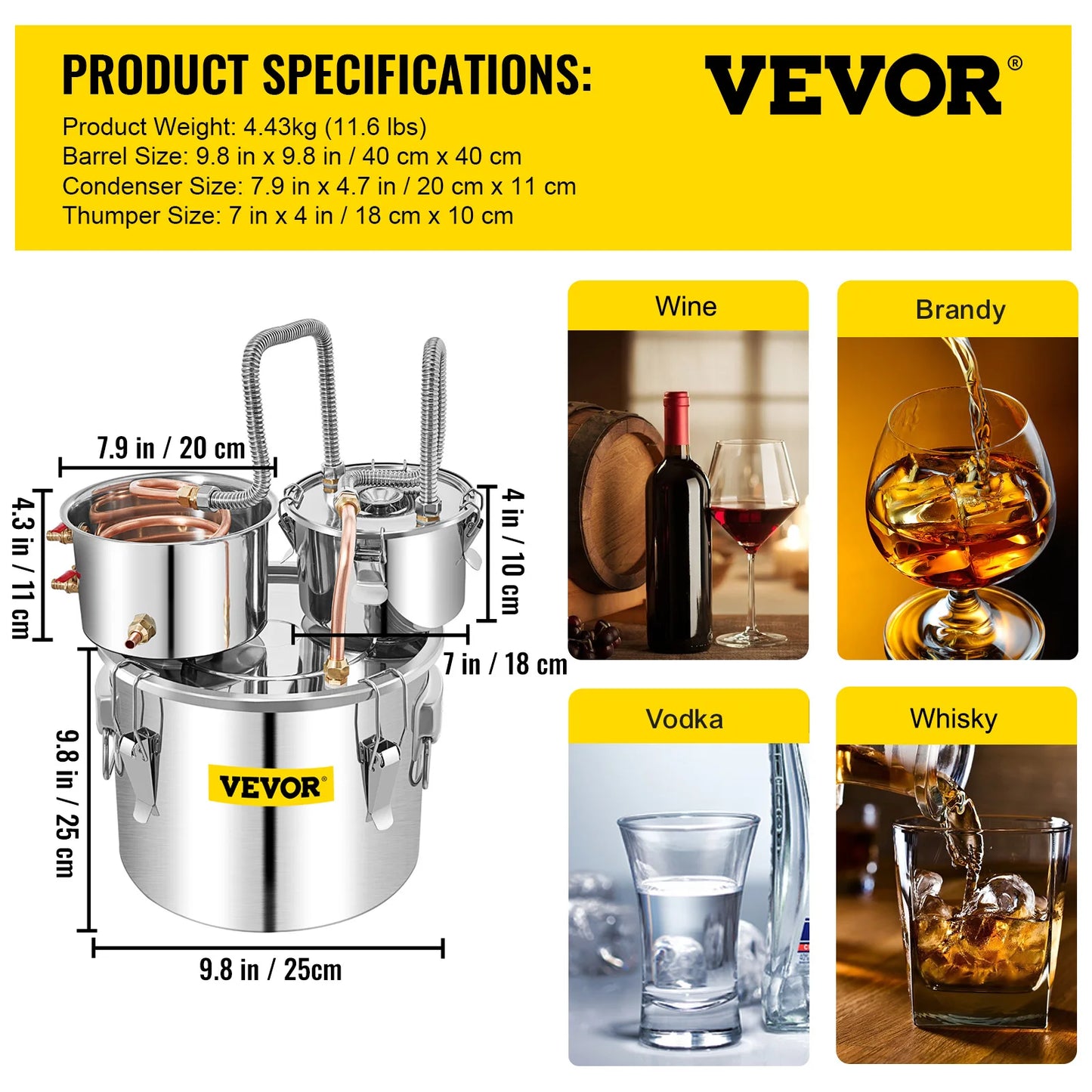 SucceBuy Premium Alcohol Distiller Stainless Steel Moonshine Still For Homebrewers