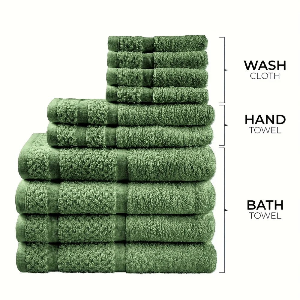 Cotton Polyester Bath Towel Set 10 Pieces Quick Dry Absorbent Towels Washcloths Essentials