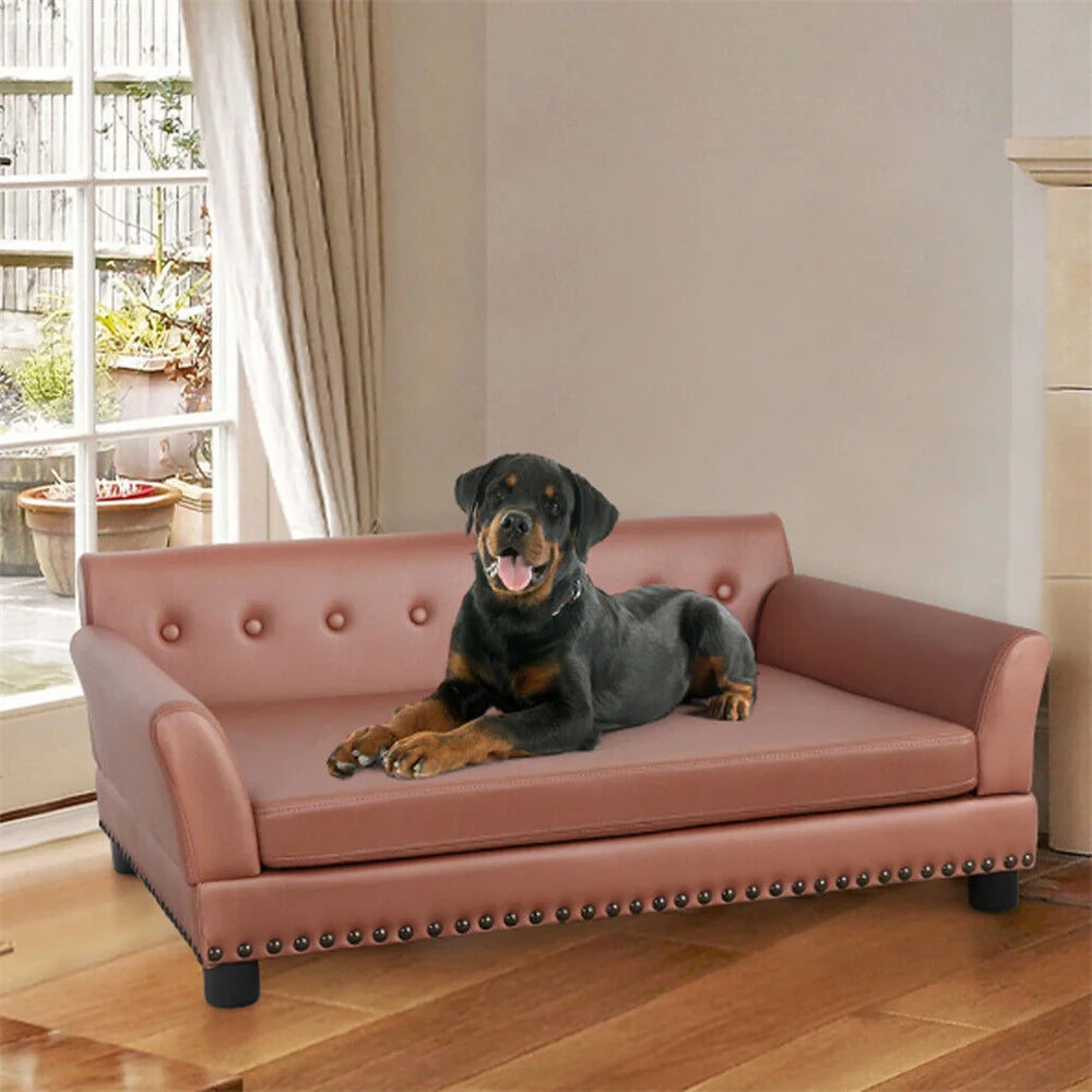 BORWARTCN PU Leather Luxury Elevated Dog Bed With Removable Cushion