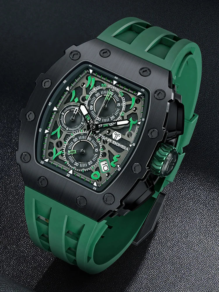 TSAR BOMBA Tonneau Stainless Steel Waterproof Wristwatch For Men