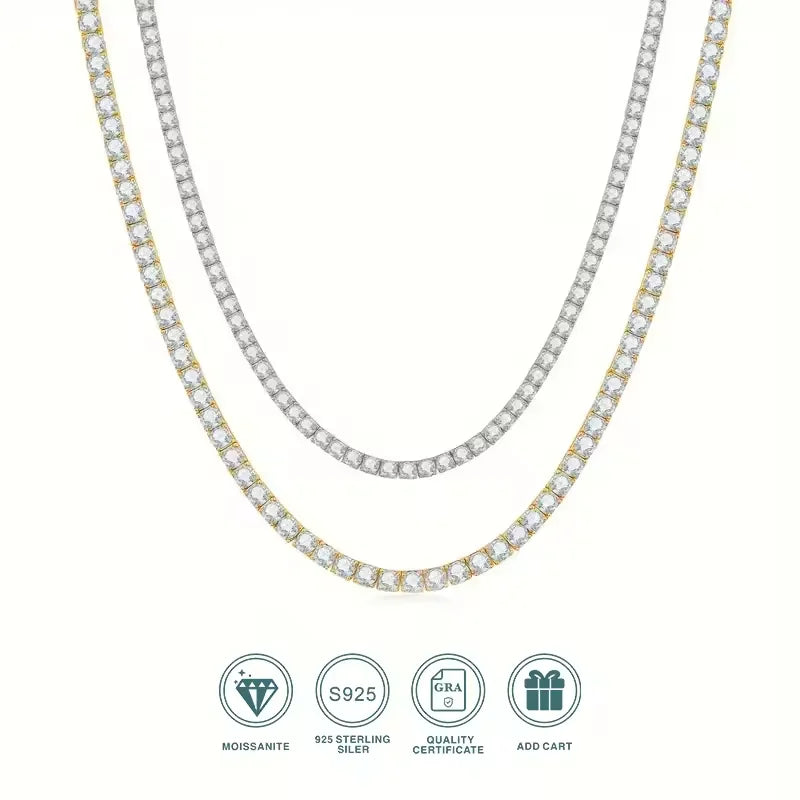 Moissanite Tennis Necklace 925 Sterling Plated Jewelry