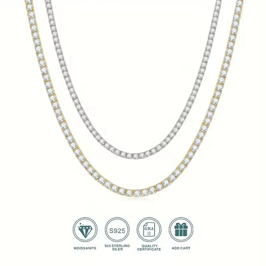 Moissanite Tennis Necklace 925 Sterling Plated Jewelry