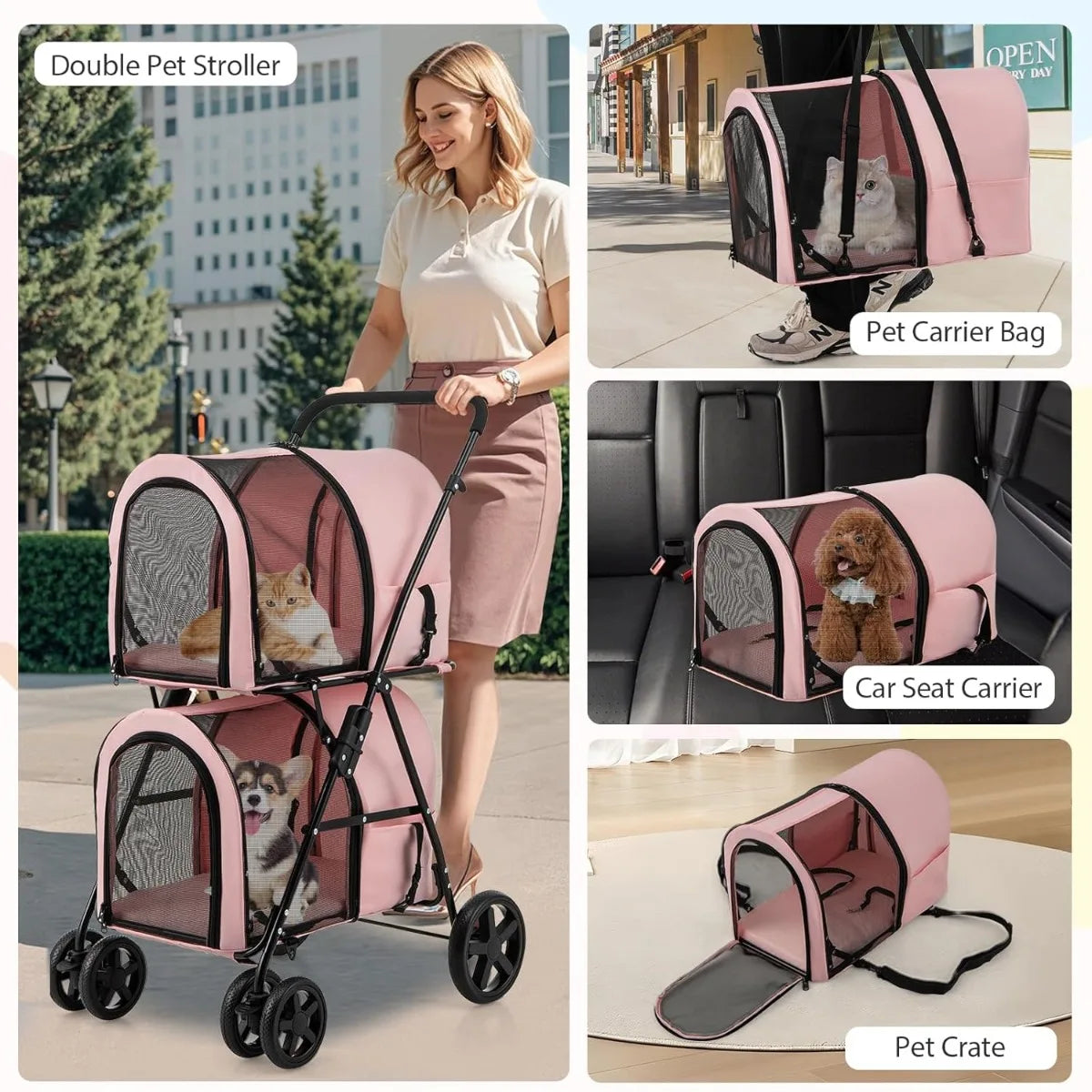 XMSJ Giantex Double Pet Stroller With Detachable Carrier Bags