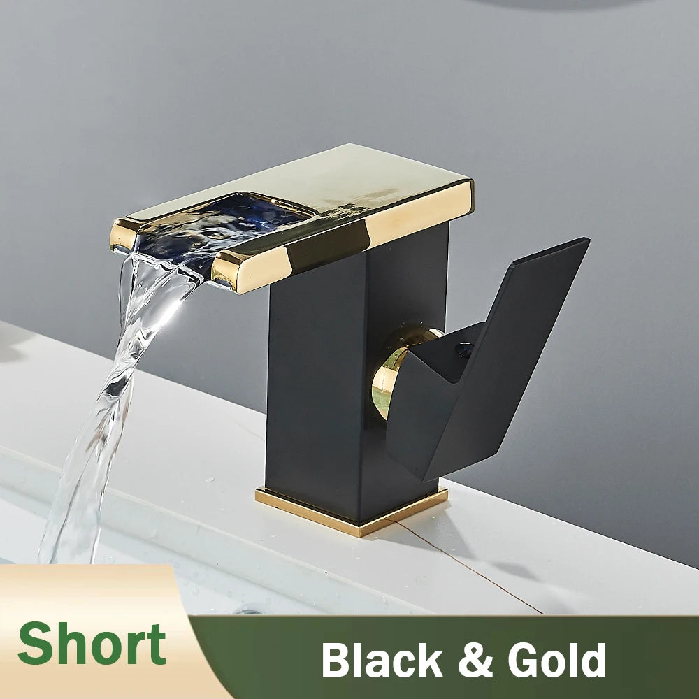 Rozin LED Bathroom Basin Faucet Waterfall Hot Cold Deck Mounted