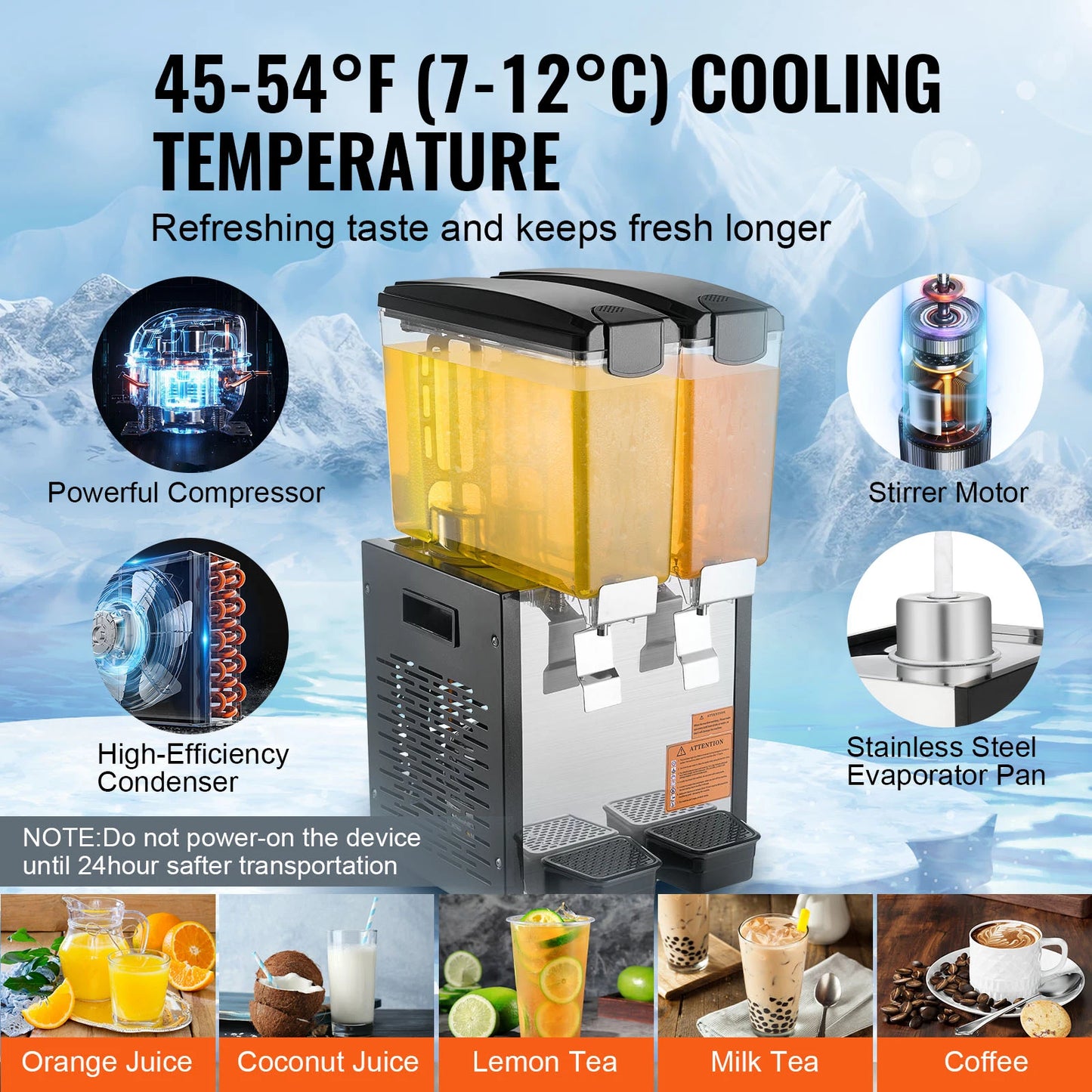 SucceBuy 1/2 Tanks Commercial Beverage Dispenser 10L/12L/18L Per Tank Juice Dispenser Stainless Steel Ice Tea Drink Machine
