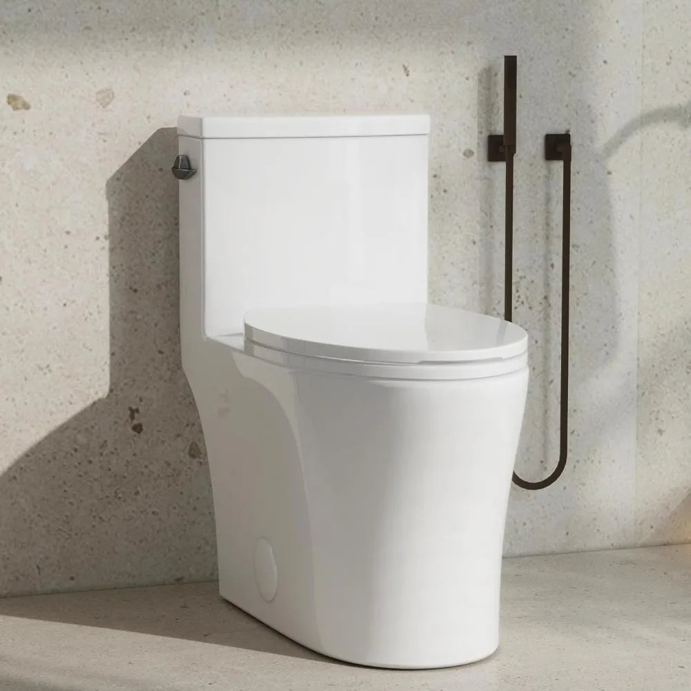 One Piece Elongated Toilet With Powerful Dual-Flush Cyclone Flushing 1.28 GPF Ceramic