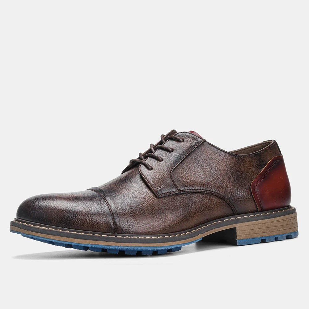 Hecrafted Retro Derby Shoes For Men Leather Casual Footwear