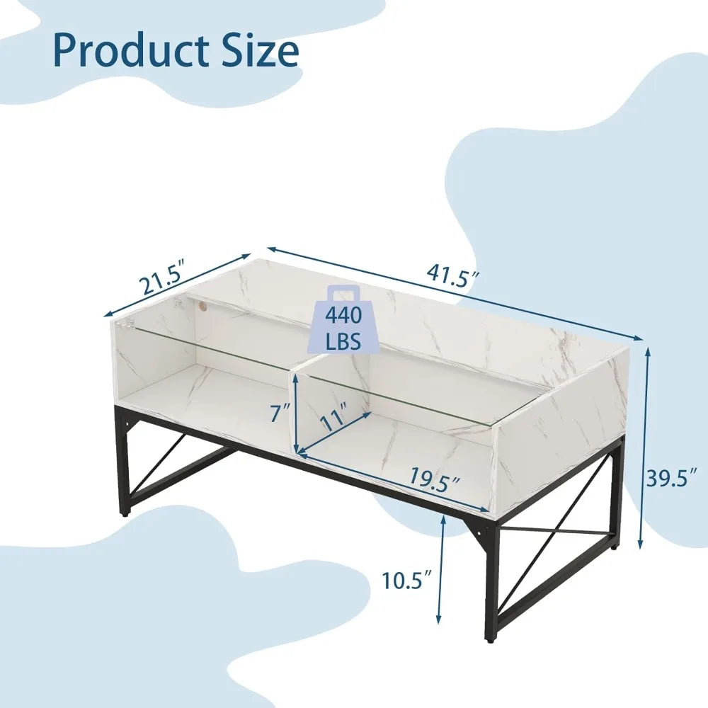 LED Coffee Table With 4 Storage Cubes And Adjustable Lighting
