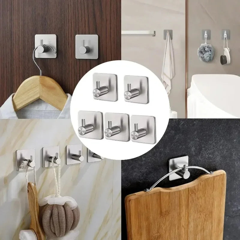 Adhesive Wall Hook Stainless Steel Coat Rack Hanger Bathroom Towel