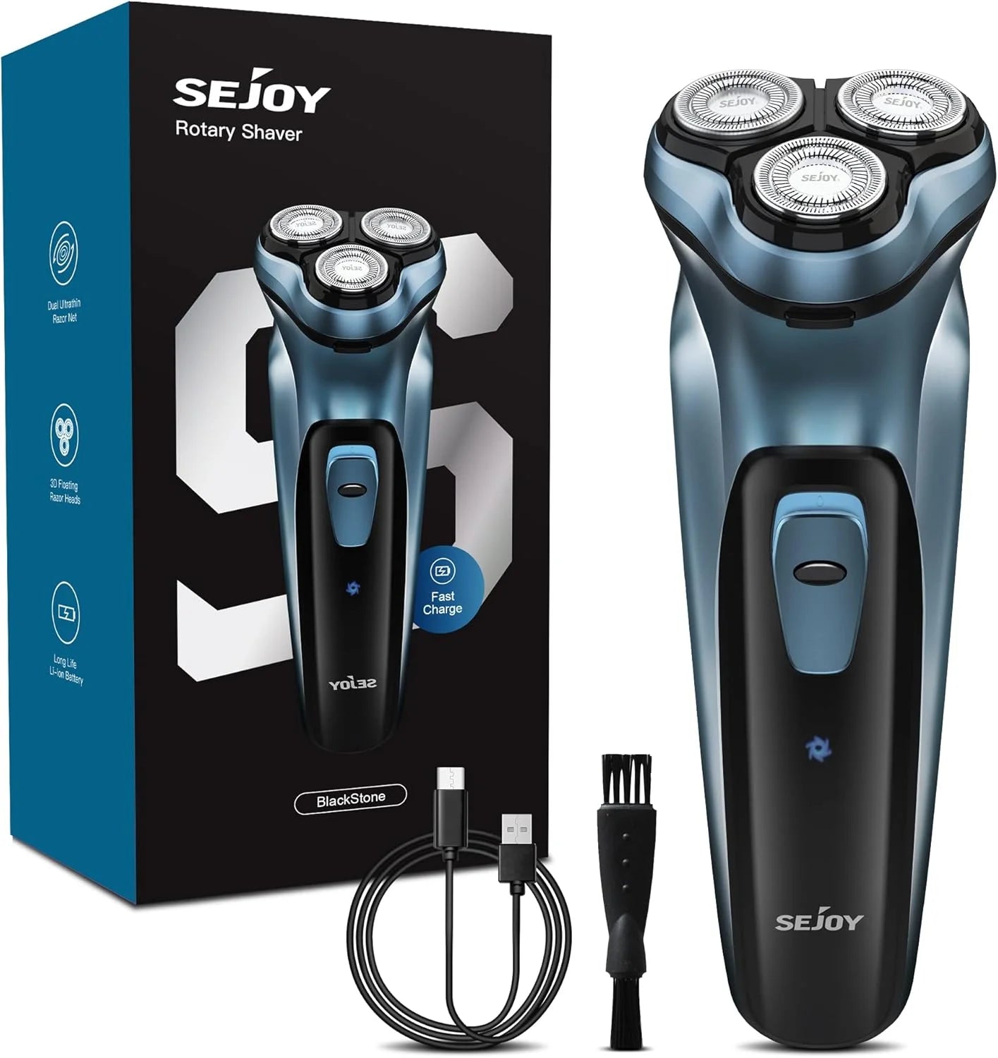 Sejoy Electric Razor For Men Rechargeable Triple Blade Wet Dry