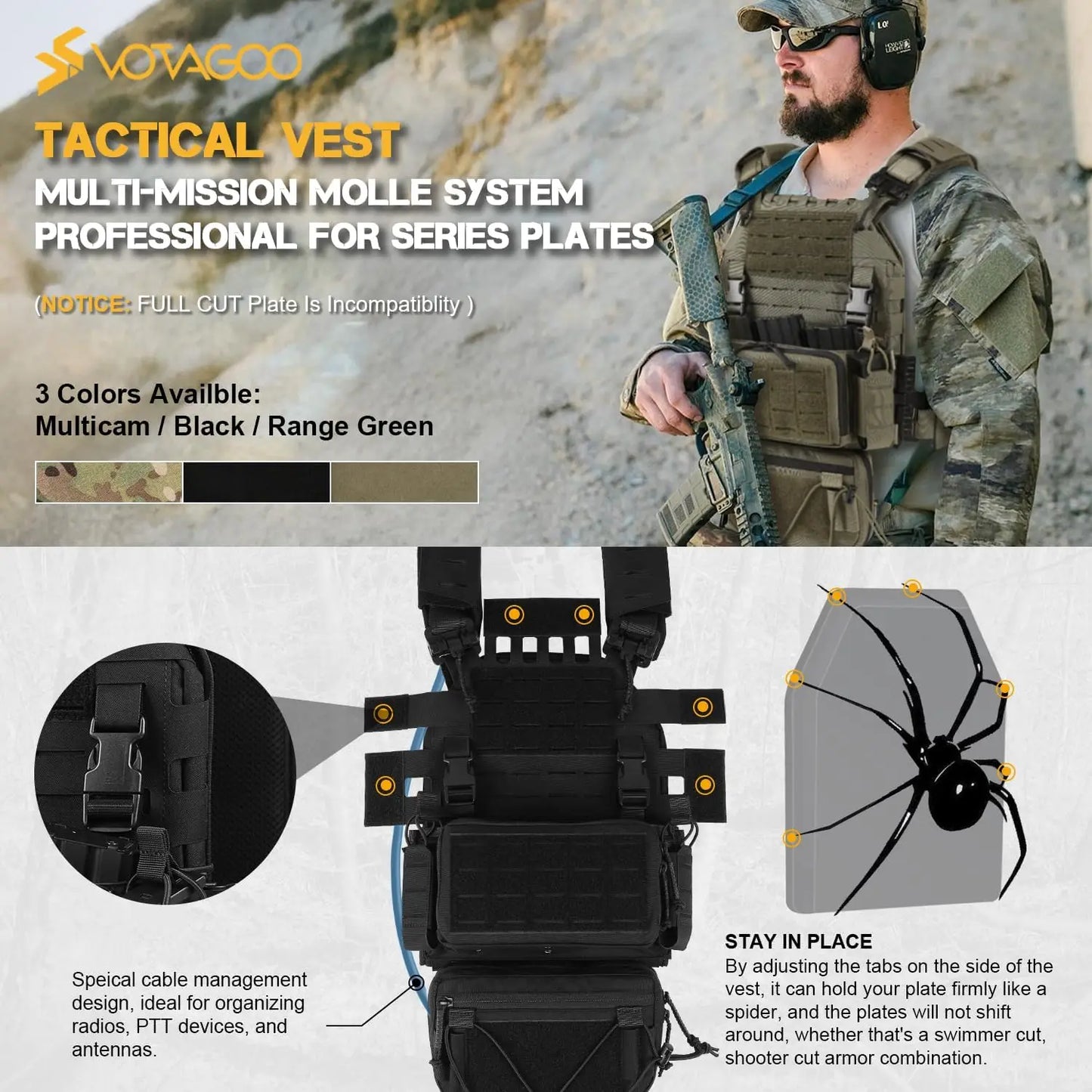 VOTAGOO Adjustable Tactical Vest with Admin Drop Pouch