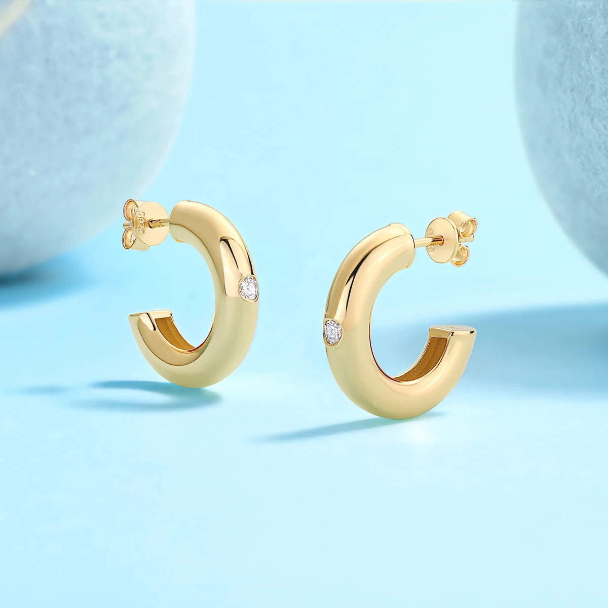 JIUZUAN Moissanite Center Stone Sterling Silver 18K Gold Plated Earrings