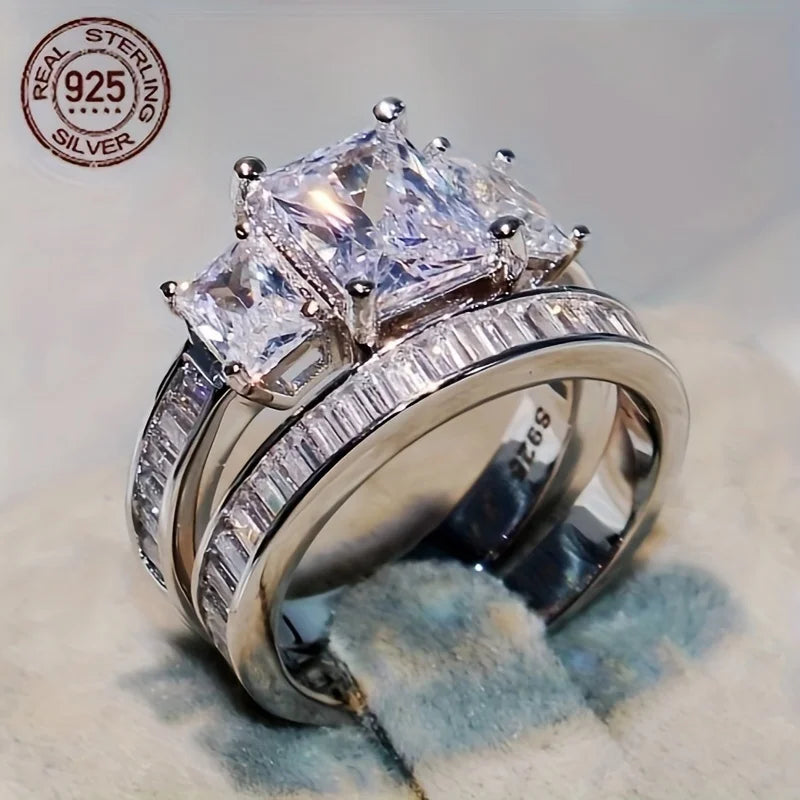 WPOOCC 925 Sterling Silver Ring Sets For Women Elegant Gift