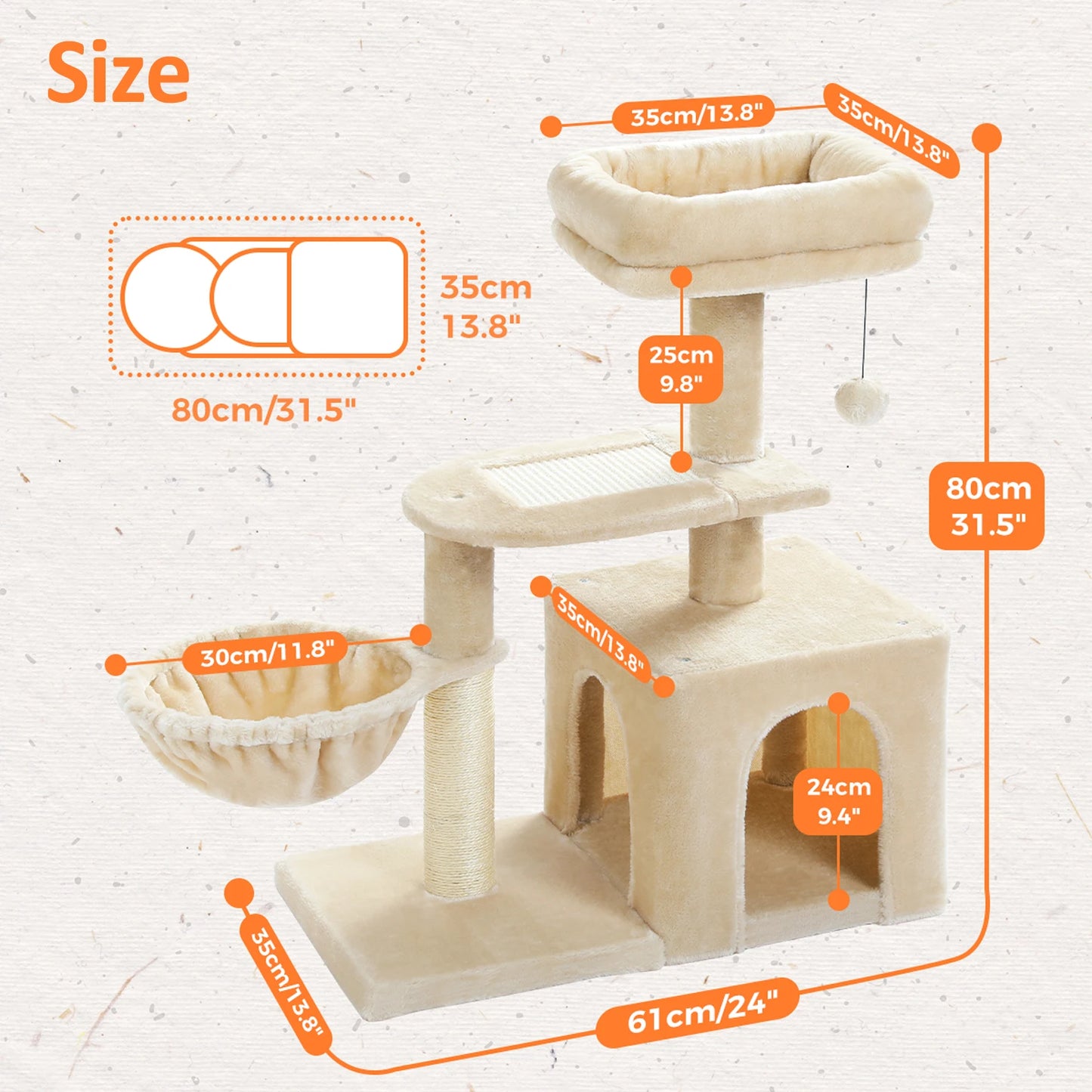 PAWZ Road Premium UltraDurableMultiLevel CatActivityTree Tower For Indoor Cats HammockPosts