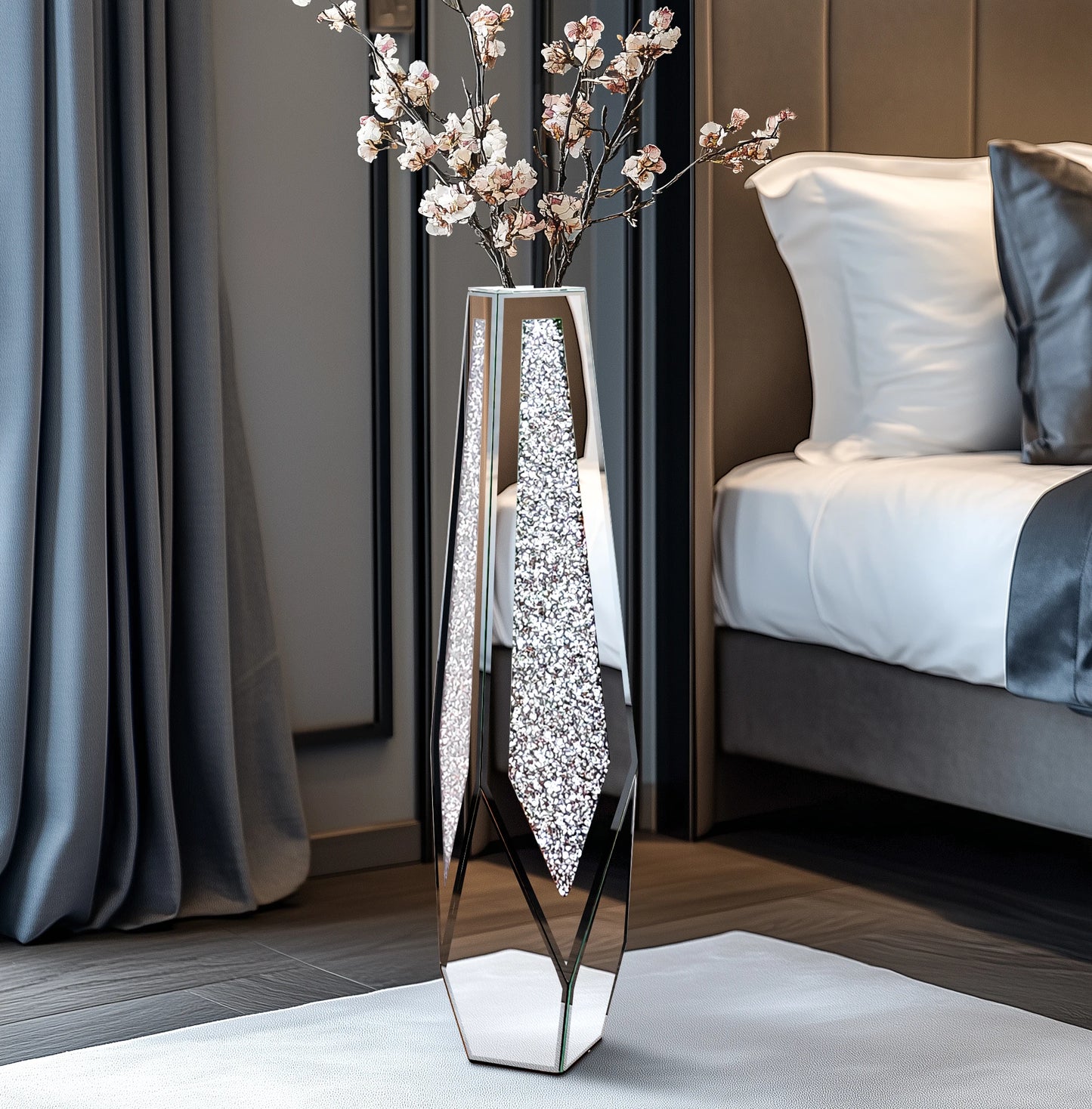 Floor Vase With Crushed Diamond Mirror Glass For Modern Crystal Centerpiece And Decor