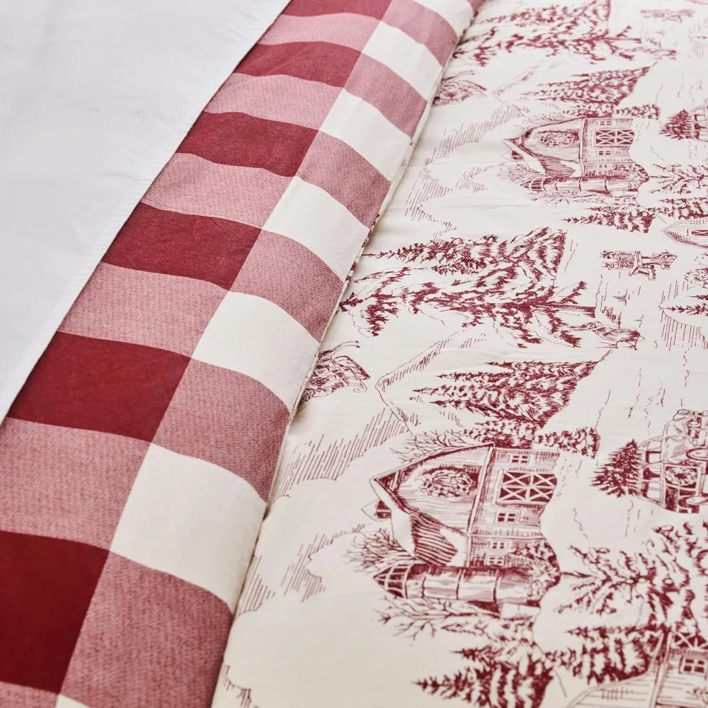 Winter Sleigh Ride Duvet Cover Set With Two Shams Reversible