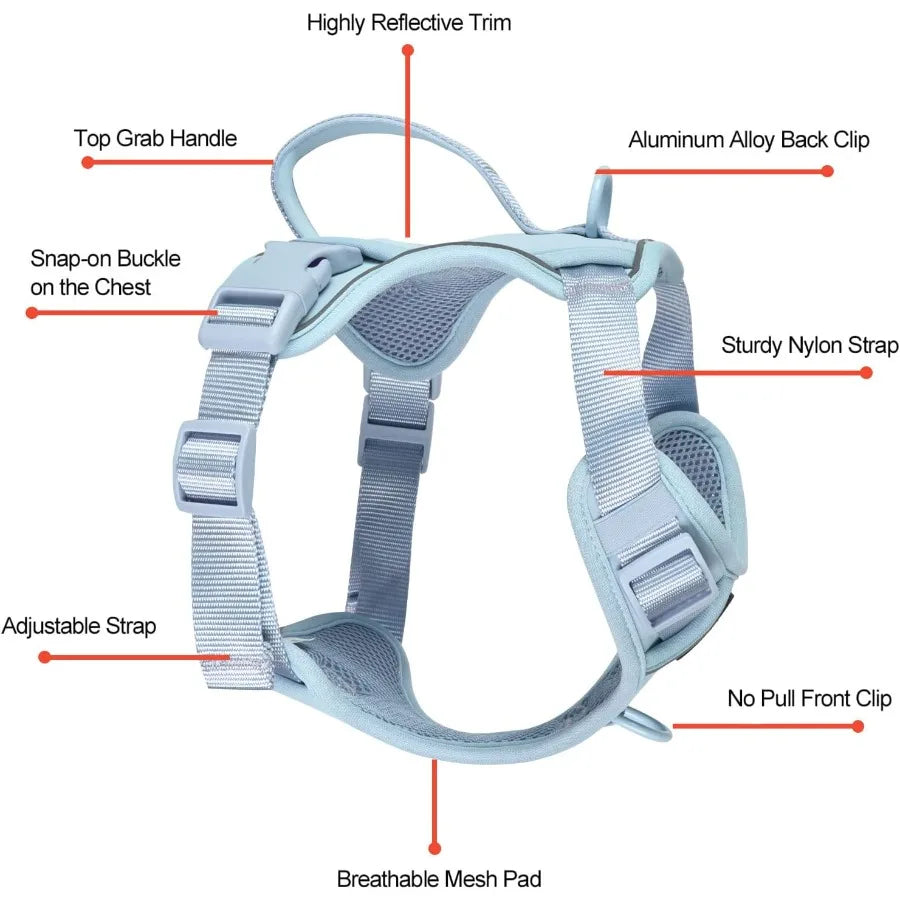 Dog Harness With Two Leash Clips Soft Handle Reflective Strips