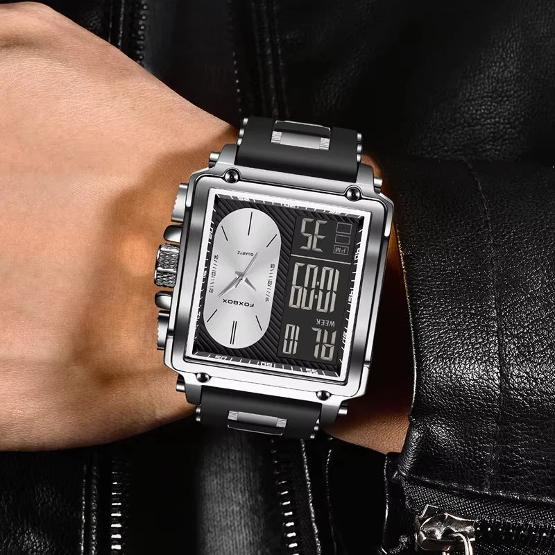 Foxbox Square Digital Quartz Mens Wristwatch Silicone Strap