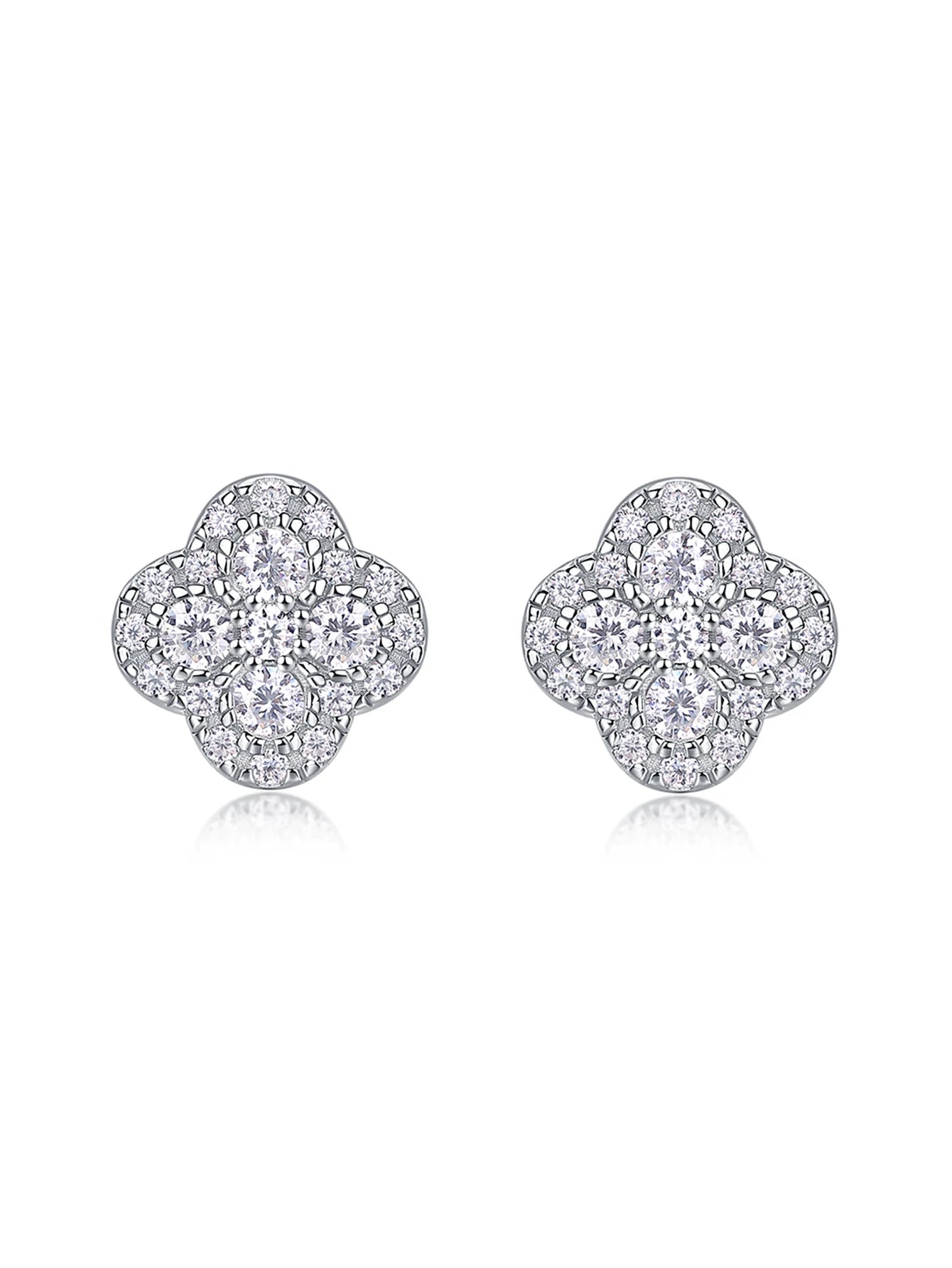 JIUZUAN Moissanite Flower Stud Earrings 925 Sterling Silver Gold Plated