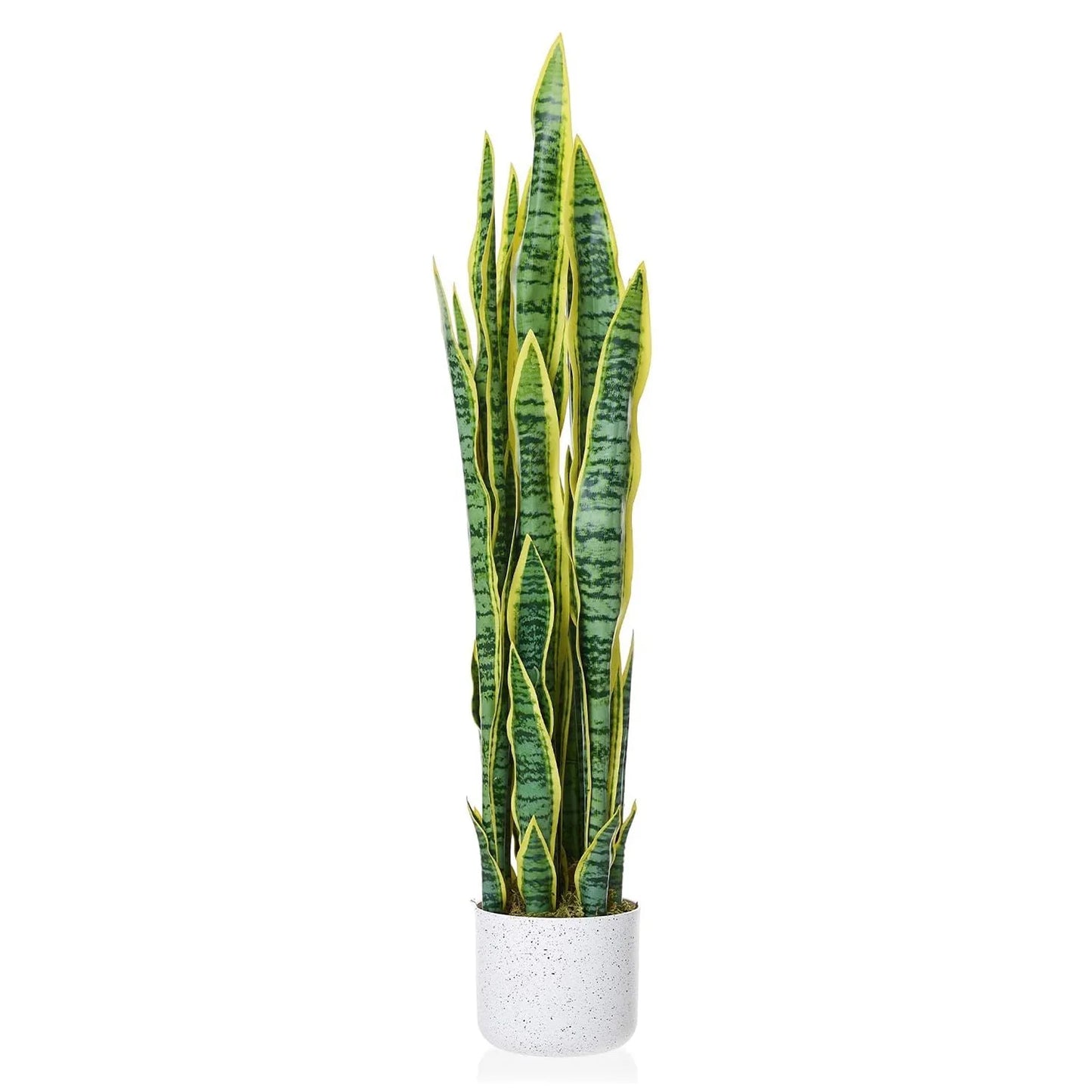 HiMISSCN Artificial Sansevieria Snake Plant In White Planter For Modern Home Office Decor No Maintenance