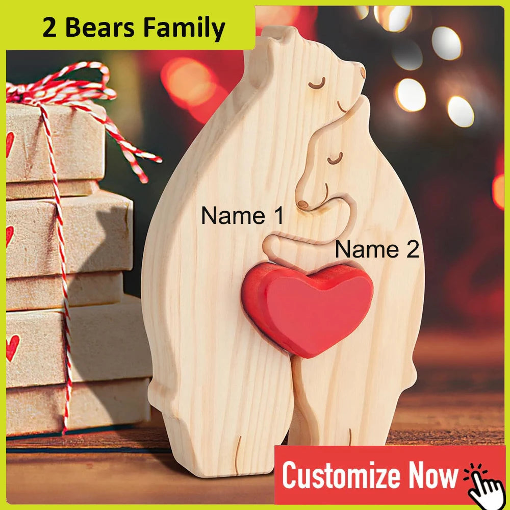 NONED Personalized Bear Family Wooden Puzzle With Free Engraving