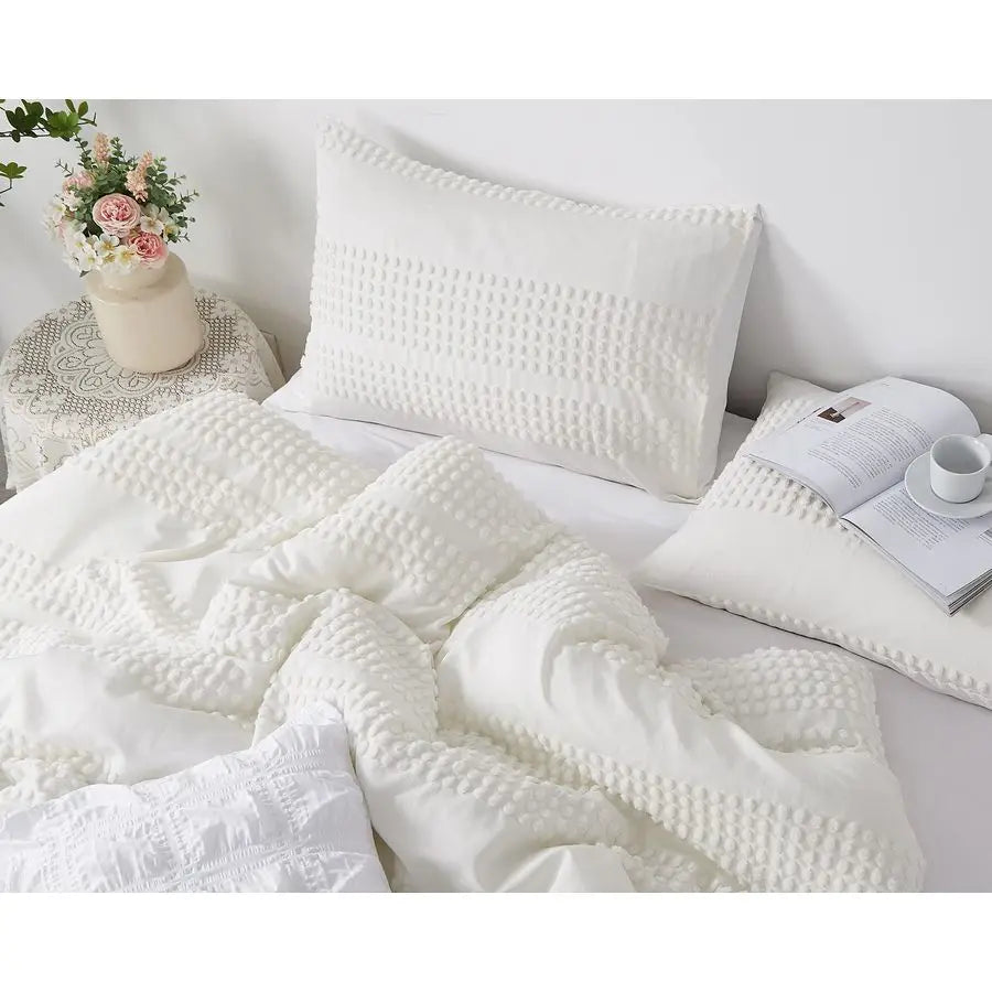 Cotton Microfiber Comforter Set Three Piece Boho Tufted Jacquard