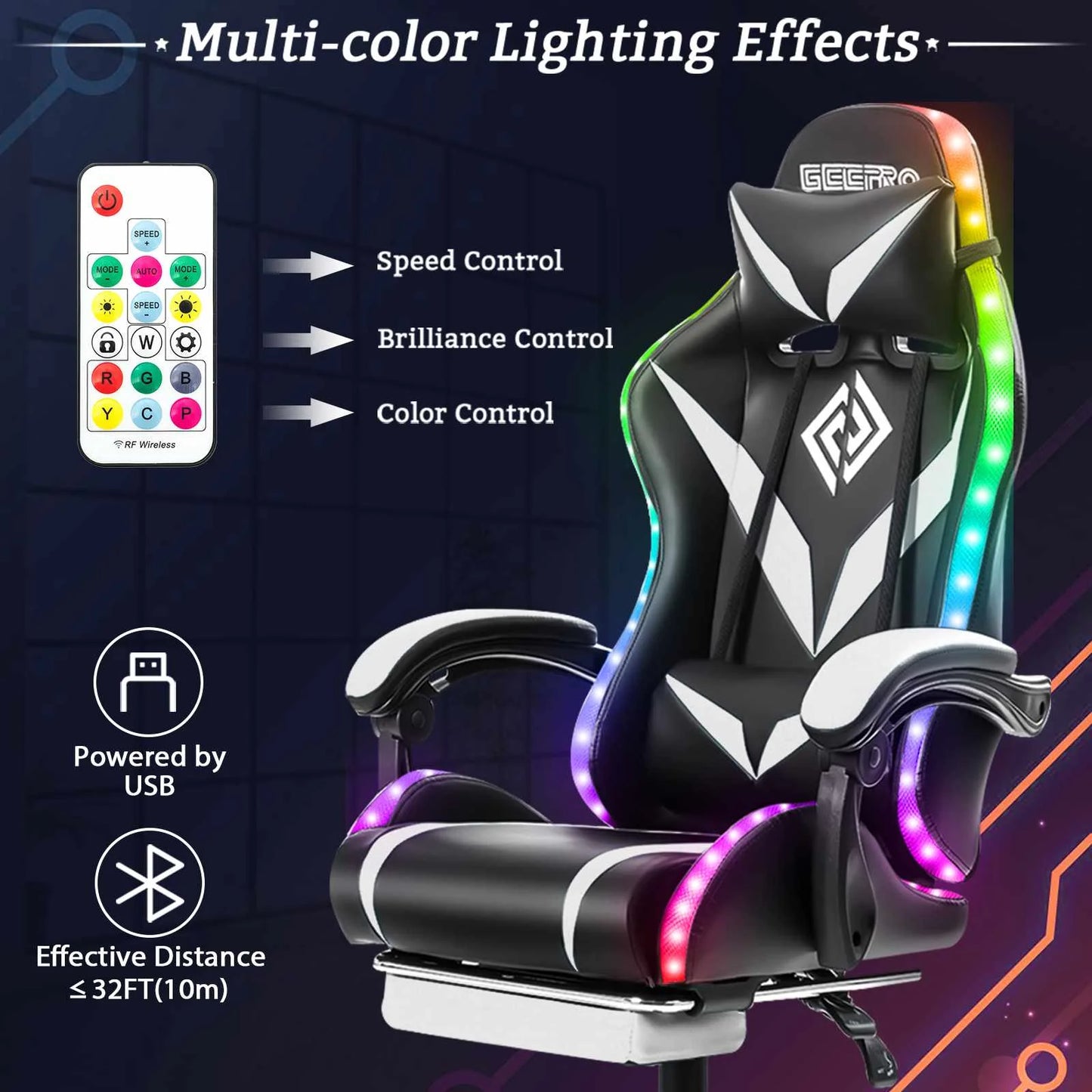 Hommpa Gaming Chair With RGB Light Bluetooth Speaker Ergonomic