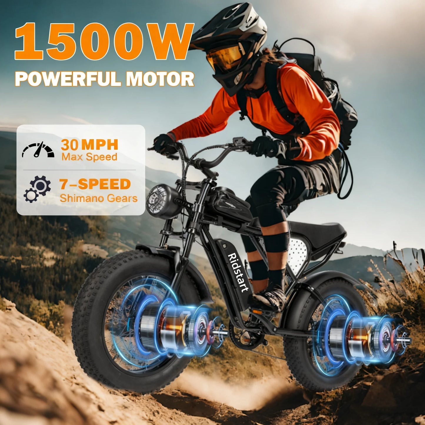 Ridstar Q20Lite Electric Fat Tire Bicycle 1500W 48V 30MPH