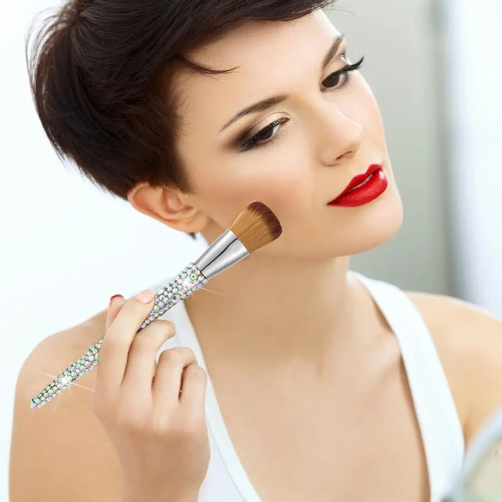 13 Pcs Rhinestone Silver Makeup Brushes Set Bling Crystal Blending Liquid Powder Concealer Eye Makeup Beauty Tool Glitter with H