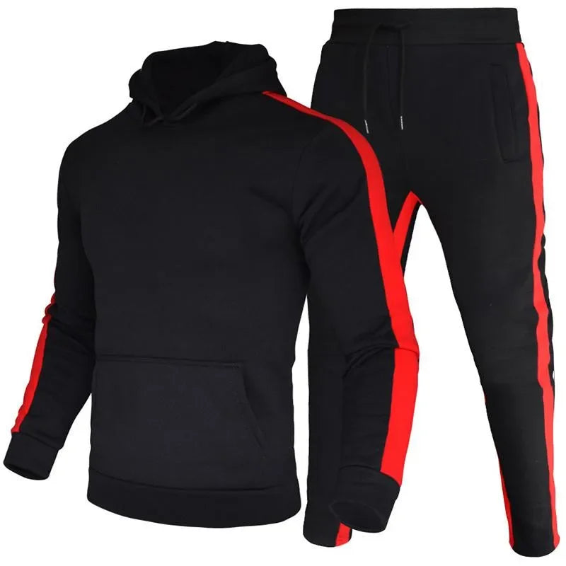 Men's Autumn Winter Striped Hoodie Tracksuit Set Polyester