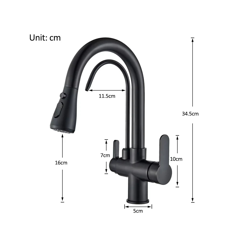 SAFLIHCAR Pull Out Dual Water Modes Kitchen Faucet With Cold And Hot Water Purification Deck Mounted Brass