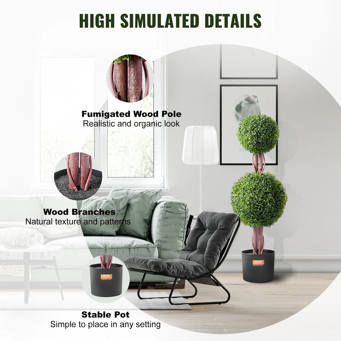 SucceBuy Artificial Boxwood Topiary Tree Indoor Decor