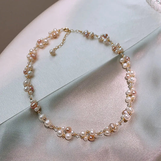 Freshwater Pearl Crystal Jewelry Set Necklace Bracelet 14K Gold Filled