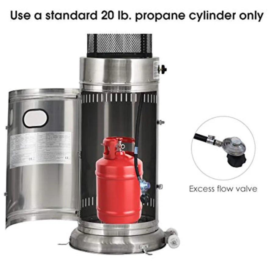 Outdoor Round Patio Heater 40000 BTU Stainless Steel Propane Heater with Adjustable Heat Wheels True Flame for Garden Balcony B