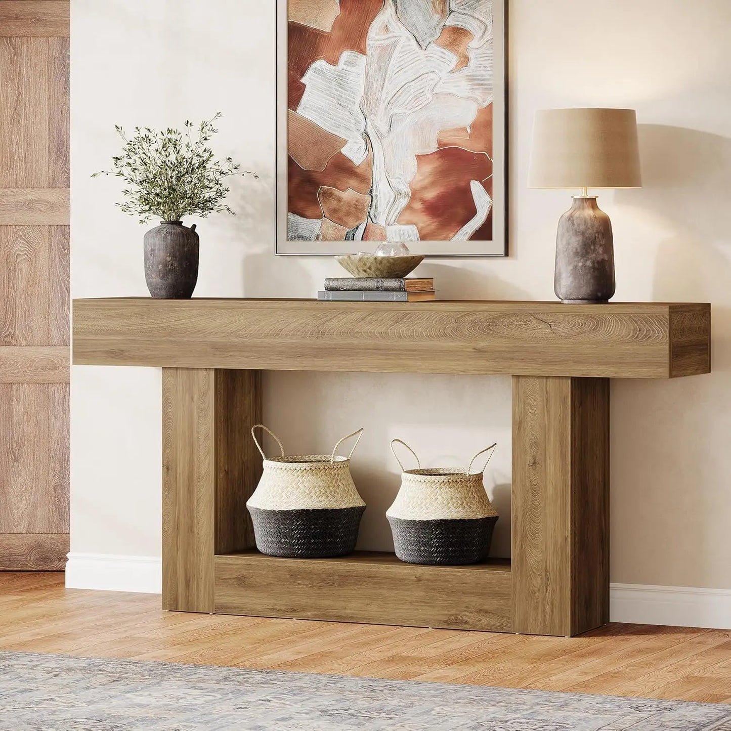 Tribesigns Farmhouse Console Table Two Tier Entryway Table With U Shaped Base Solid Wood