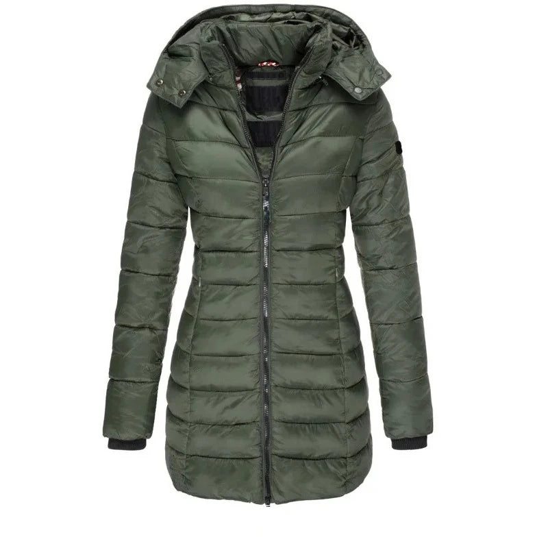 Winter Thick Warm Women Parkas Padded Hooded Long Sleeve Coat